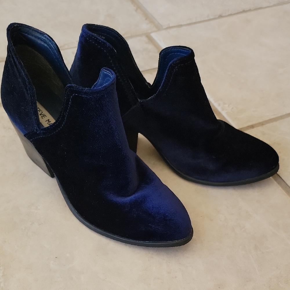 Women's Velvet Ankle Boots - Navy Blue